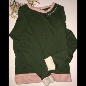 Green Pink Long Sleeve Fall / Winter Crew Sweater